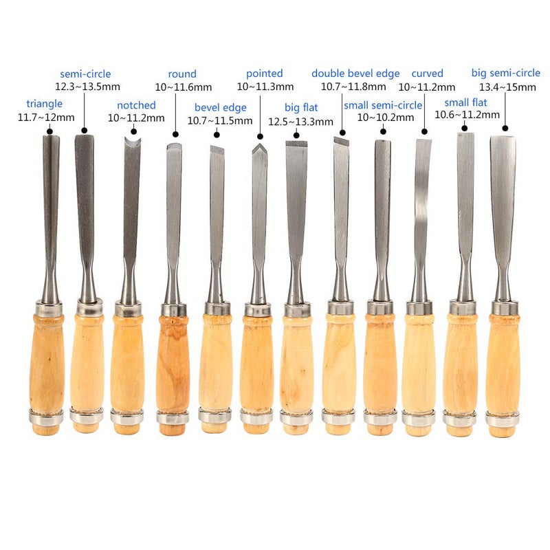 ZERONE Wood Chisel Tool Set, 12pcs Woodworking Chisels Wood Carving Tools Trimming Down Wood Woodworking Lathe Gouges Tools with Roll-Up Carrying Case for Carpenter,6mm (1/4"), 12mm (1/2") - Image 4